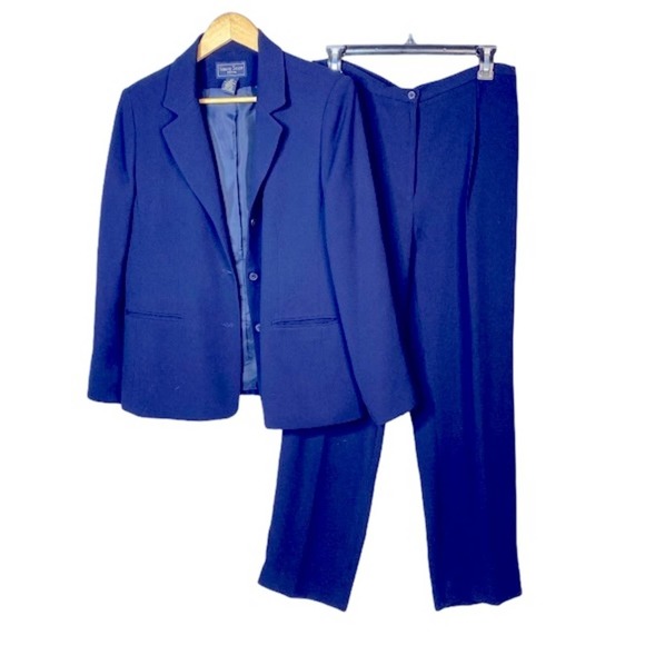 Laura Scott Vintage Navy Blue Single Breasted Suit Jacket Size 12 Petite - Picture 16 of 16